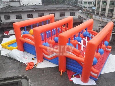 Commercial wrecking ball assault course inflatable with swimming pool BY-OC-083